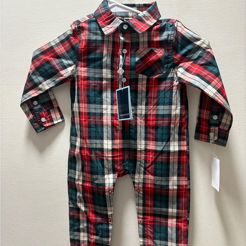Andy & Evan Christmas Red and Green Plaid Baby Onesie
